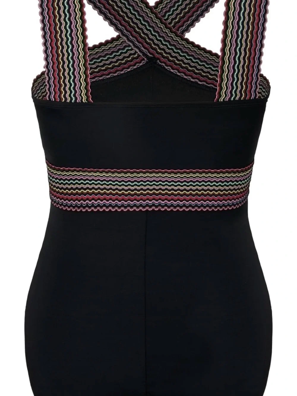 Black Kids One-Piece Swimsuit with Multicolor Striped Trim
